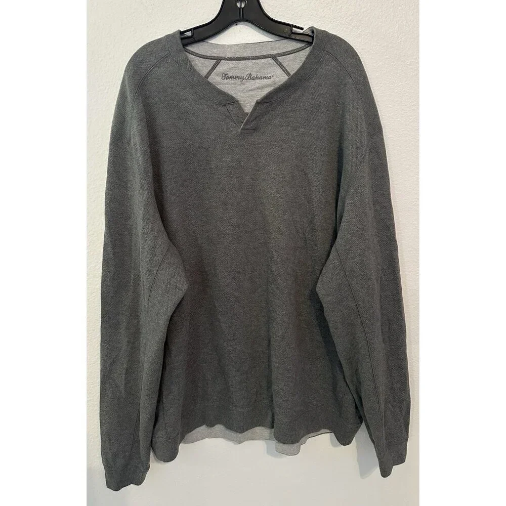 Tommy Bahama Reversible Sweater Gray Cotton Long Sleeves Mens
